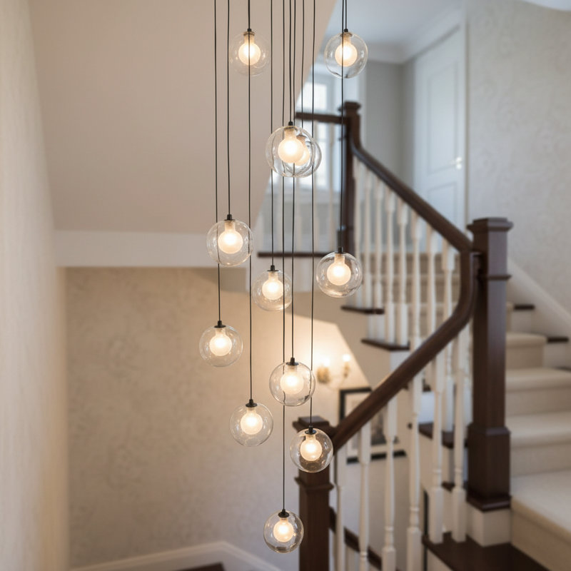 Lustre moderne en forme de boule de verre à 12 lumières DEL G4 incluse