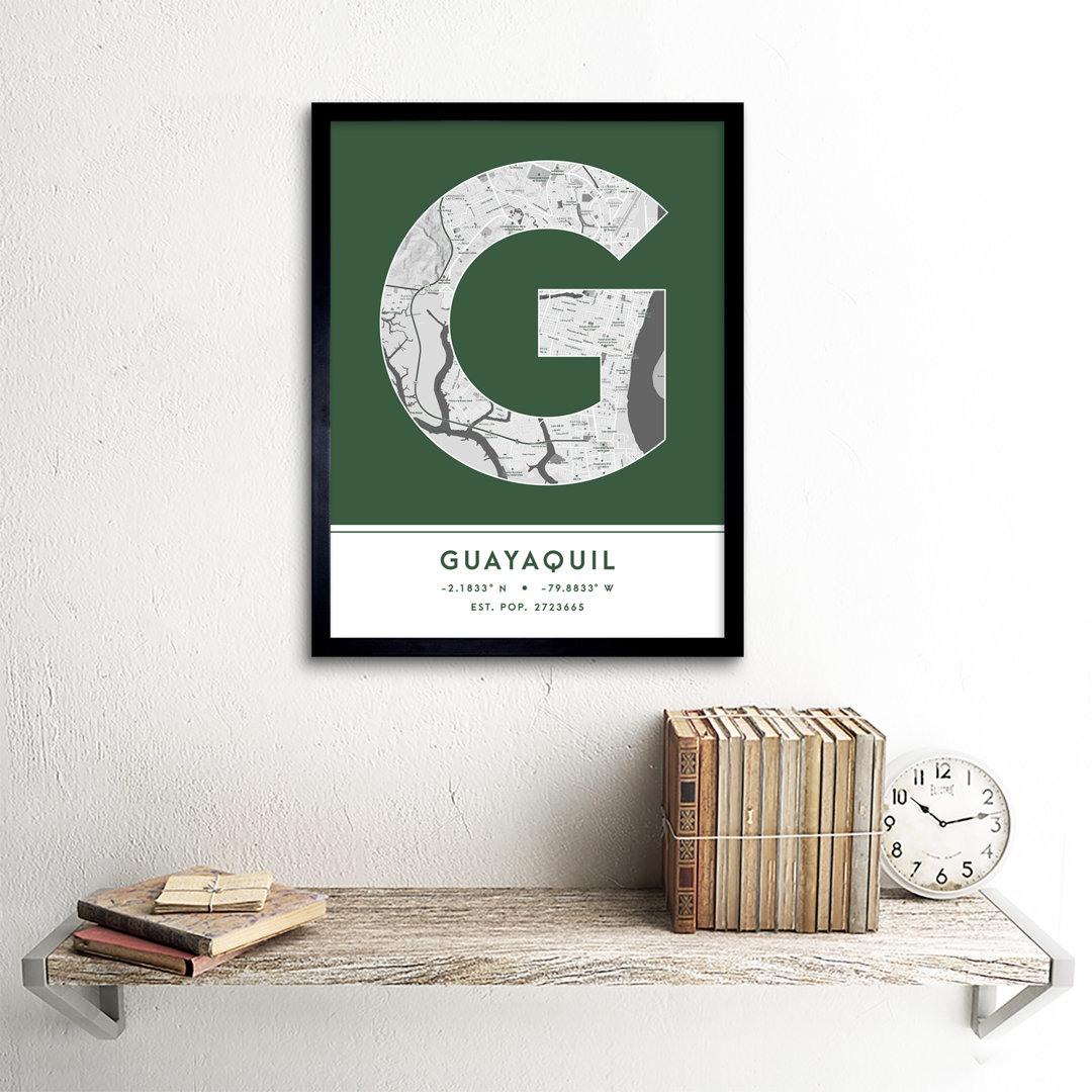 Guayaquil City Map Guayaquil Green by Wee Blue Coo - Single Picture Frame Typography