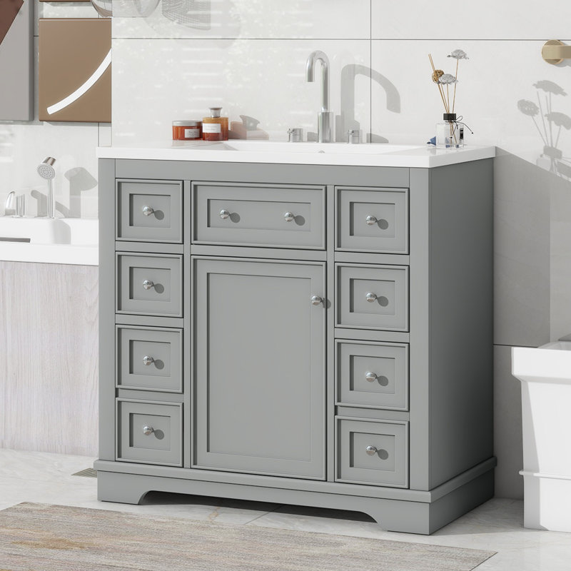 Hammond 36" Bathroom Vanity With One Cabinet And Six Drawers, Gray