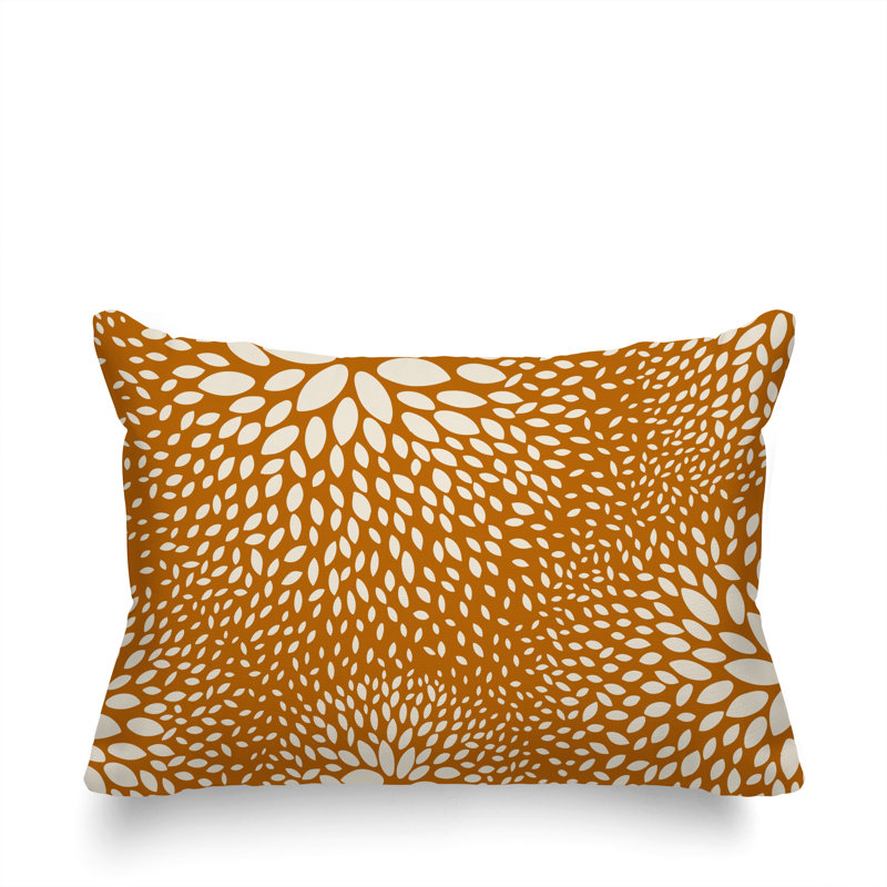 Coussin décoratif intérieur / extérieur en polyester filé floral Bavière, Orange/Crème