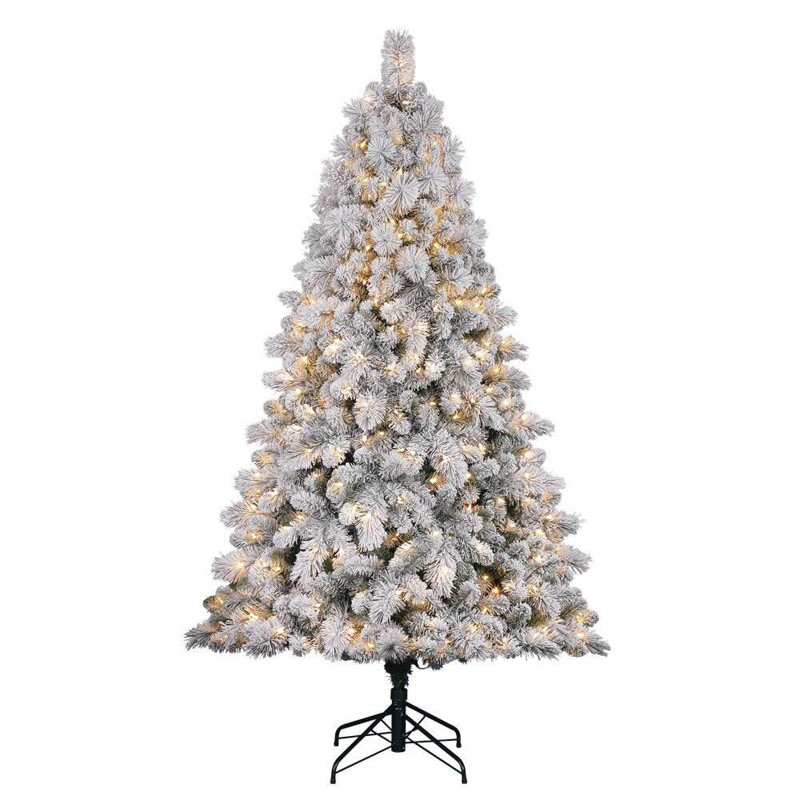 Home Heritage 7' Pine White Flocked Artificial Prelit Christmas Tree