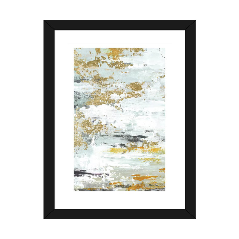 « Gold Magic vertical abstract II » par Patricia Pinto, reproduction d’art, H 16 po x l 24 po x P 1 po, Papier encadré noir