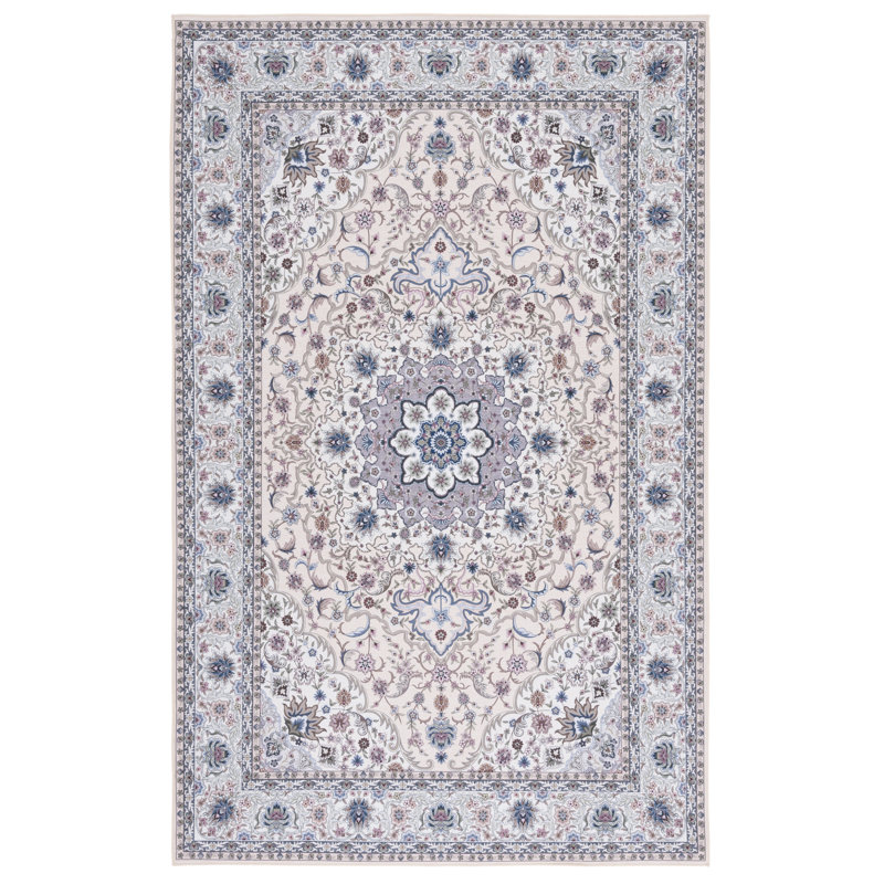Tucson Secret Garden Washable Non-Slip Area Rug in Beige & Light Blue, Rectangle 183 x 274 cm