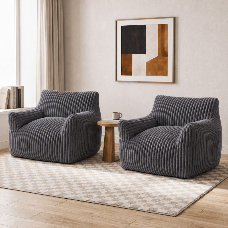 Fauteuil pouf Kannon Comfy, canapé-pouf paresseux en fausse fourrure pour salon, chambre et dortoir, Gris, 2
