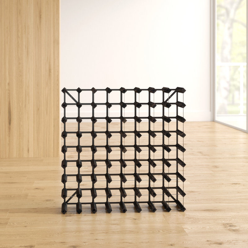 Liddle 72 Bottle Floor Wine Bottle Rack, Black Stained / Black Steel
