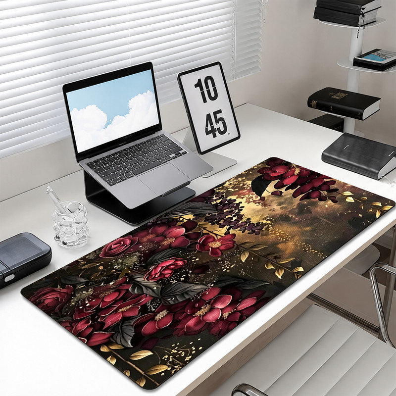  Tapis de souris en caoutchouc, surface en microfibre lisse, base antidérapante, tapis de souris décoratif à bord arrondi pour le bureau et les jeux, 17 x 47 po, rose cerisier de Paris