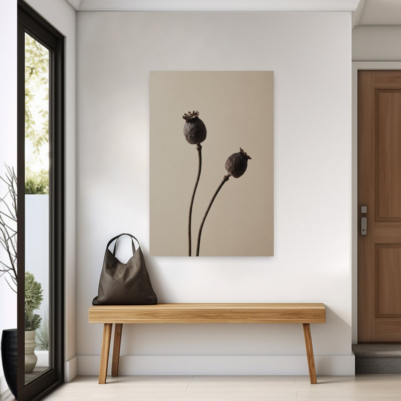 «Elegant Poppy Pods», art mural élégant et minimaliste, H 60 po x l 40 po