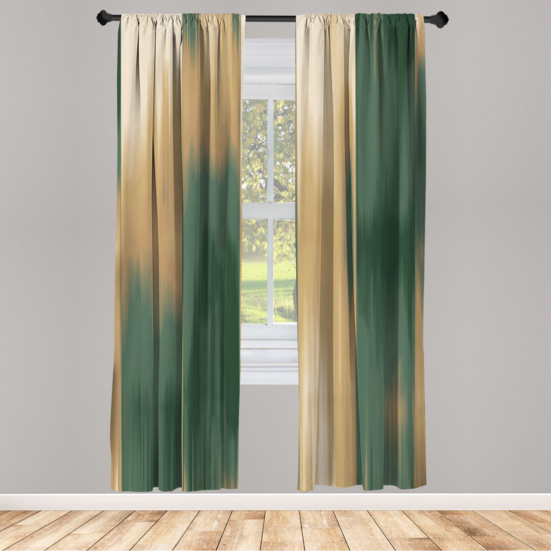 Microfiber Floral Semi-Sheer Rod Pocket Curtain Panels, 28" W x 84" L, Green/Beige