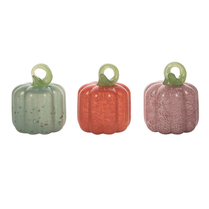 Mini ensemble de 3 citrouilles en verre