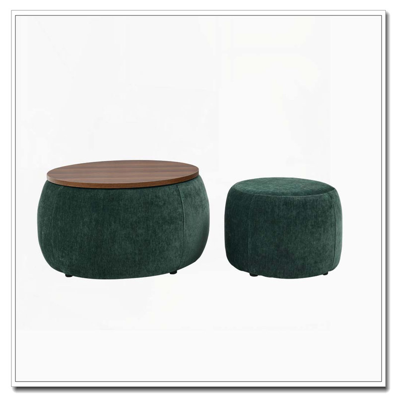 Repose-pieds rond avec rangement 2 en 1, table de bout convertible et repose-pieds avec petit siège
