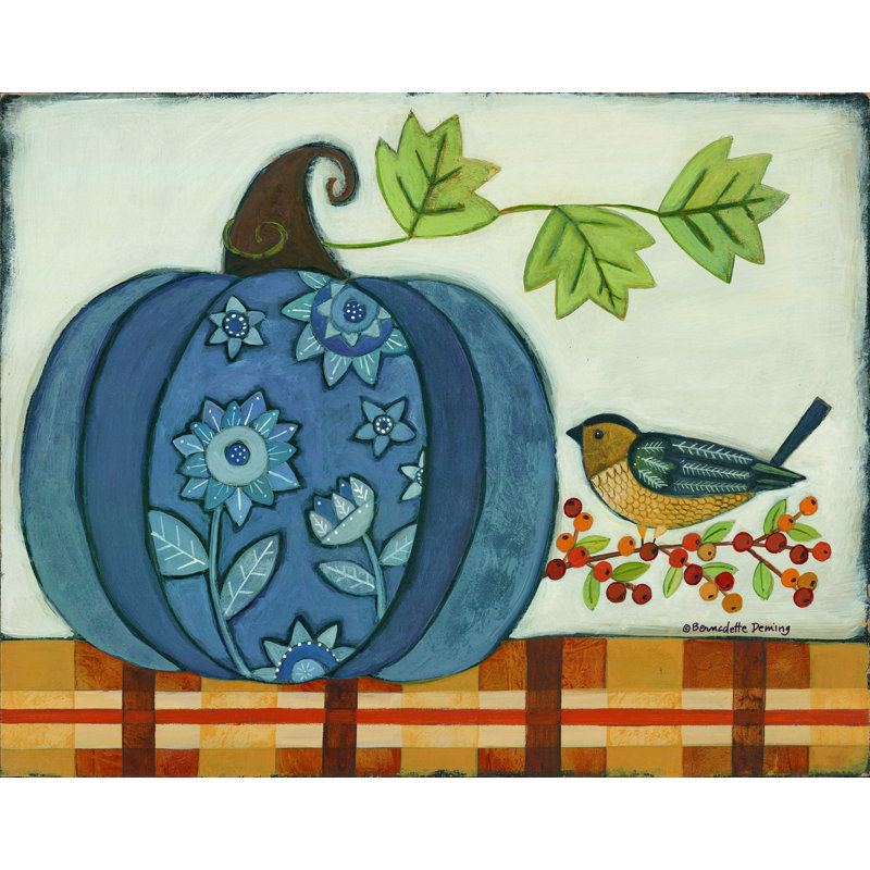 «Blue Patterned Pumpkin» par Bernadette Deming, reproduction sur toile tendue, H 36 po x l 48 po
