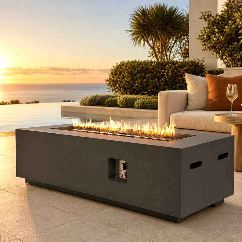 Table de foyer rectangulaire au propane de 107 cm (42 po), foyer extérieur au gaz de 50 000 BTU avec 3 hauteurs réglables, pierres de verre et couvercle.