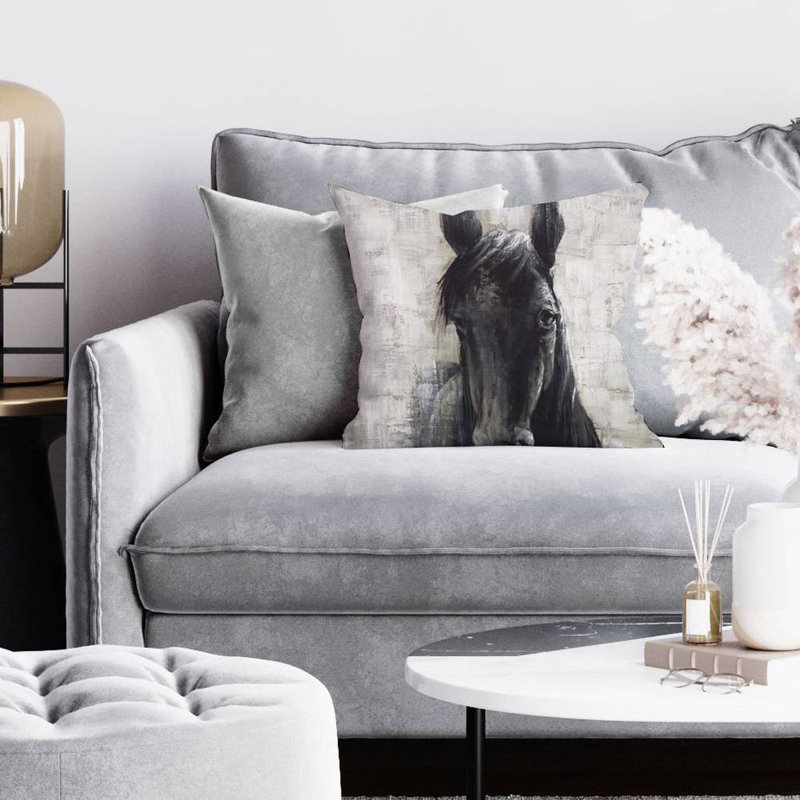 Black horse - 18"x18" Throw pillow - Poly twill - Print on demand, 18" x 18", Polyester