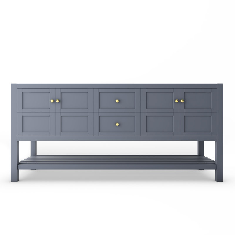 Base de meuble-lavabo double Anneus 71,25 po seulement, Gris / Or