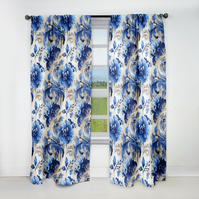 Panneaux de rideaux majestueux à volutes Majestic Cobalt, L 52 po x L 90 po