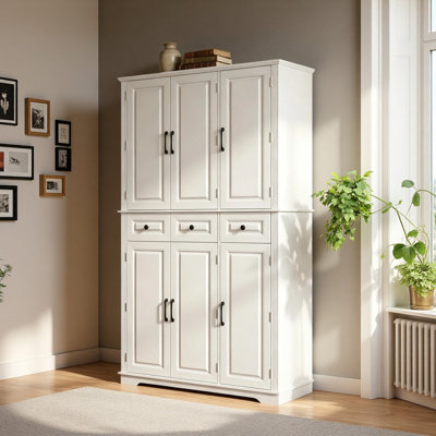 72" Tall Kitchen Pantry Cabinet with 3 Pull Out Tray, Farmhouse Embossed Texture Storage Cabinet with 6 Door Racks, Freestanding Cupboard for Home Kit