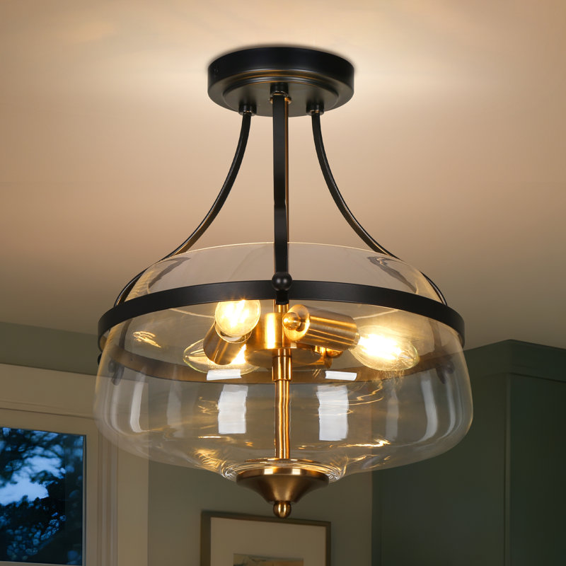 Kewaunee 3 - Light 13' Glass Black Semi Flush Mount