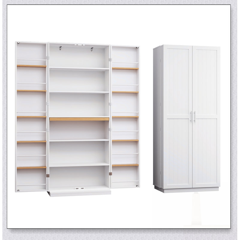 Spacieux garde-manger blanc avec tablettes et portes réglables, idéal pour le rangement et l'organisation dans n'importe quelle pièce
