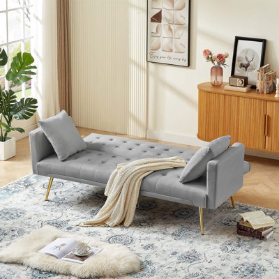 Futon Sofa Bed For Living Room, Convertible 3 Adjustable Couch Loveseat With Metal Leg