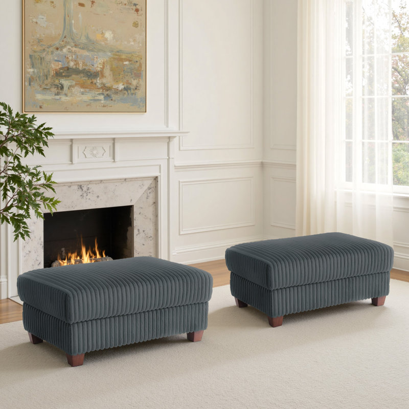 Modern Upholstered Faux Fur Square Ottoman(Set Of 2), Dark Gray