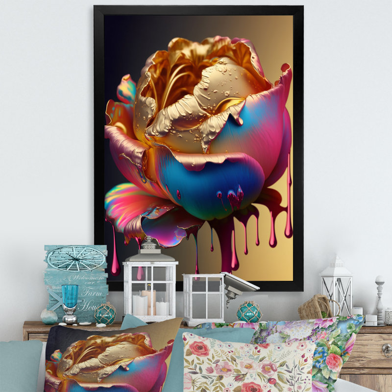 «Rainbow Peony», impression sur toile encadrée, Cadre photo noir, H 20 po x l 12 po x P 1 po