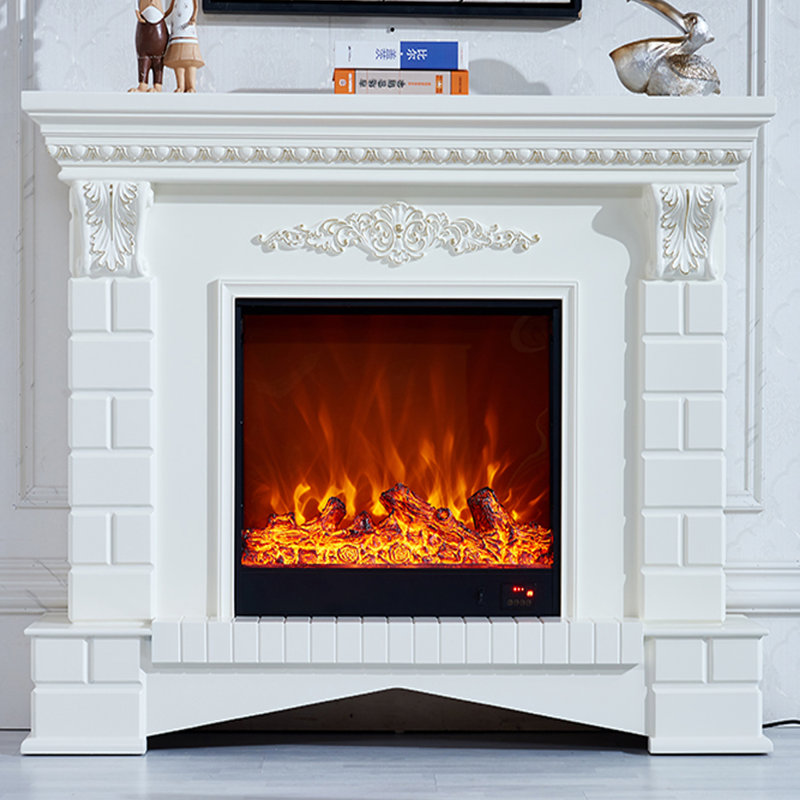 White Solid Wood Electric Fireplace, White