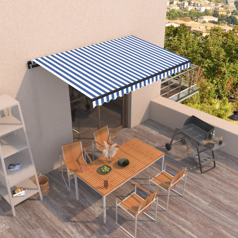 Asko Retractable Patio Awning, Blue, 245cm H x 450cm W x 350cm D