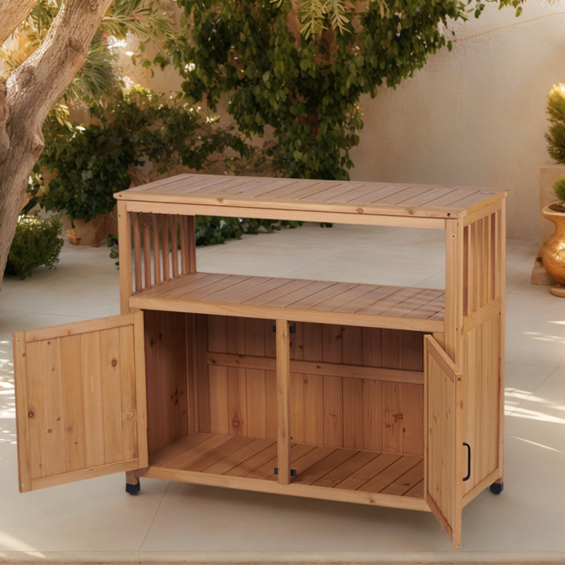 Wooden Patio Bar Table Set with Storage