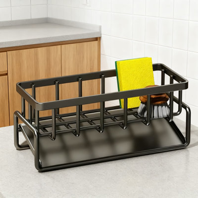 Sponge Holder For Kitchen Sink, Rustproof Caddy Organizer With Sloped Drip Tray For Quick Drying, Space-Saving Countertop Storage For Sponges And Soap Dispenser