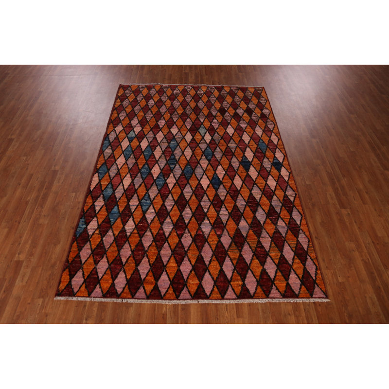 Tapis oriental marocain en laine à motif treillis 7 x 10