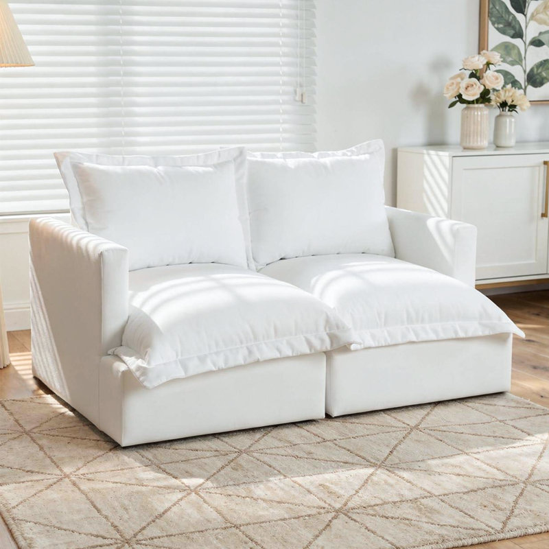 Canapé modulaire rembourré 2 pièces en chenille beige avec dossier à coussin 2 pièces - entièrement comprimé, aucun assemblage requis