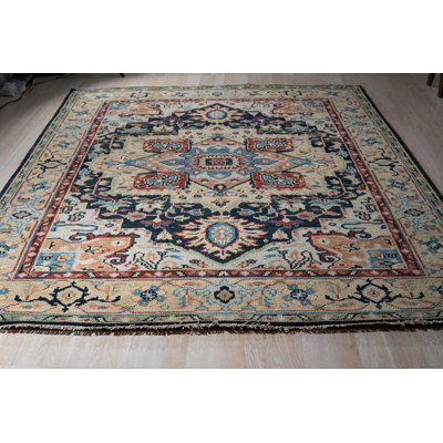 Aarifah Oriental Navy Hand Knotted Wool Area Rug