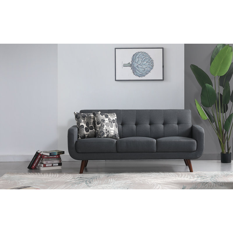 Canapé à accoudoirs carrés 71 po Hepburn, Polyester gris foncé, Bois brun foncé