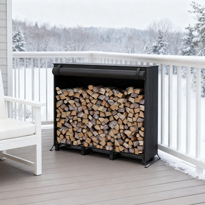 Support réglable en bois de chauffage avec couvercle imperméable, support à bûches d'extérieur robuste pour le rangement du bois de cheminée, conception modulaire pour une utilisation intérieure et extérieure