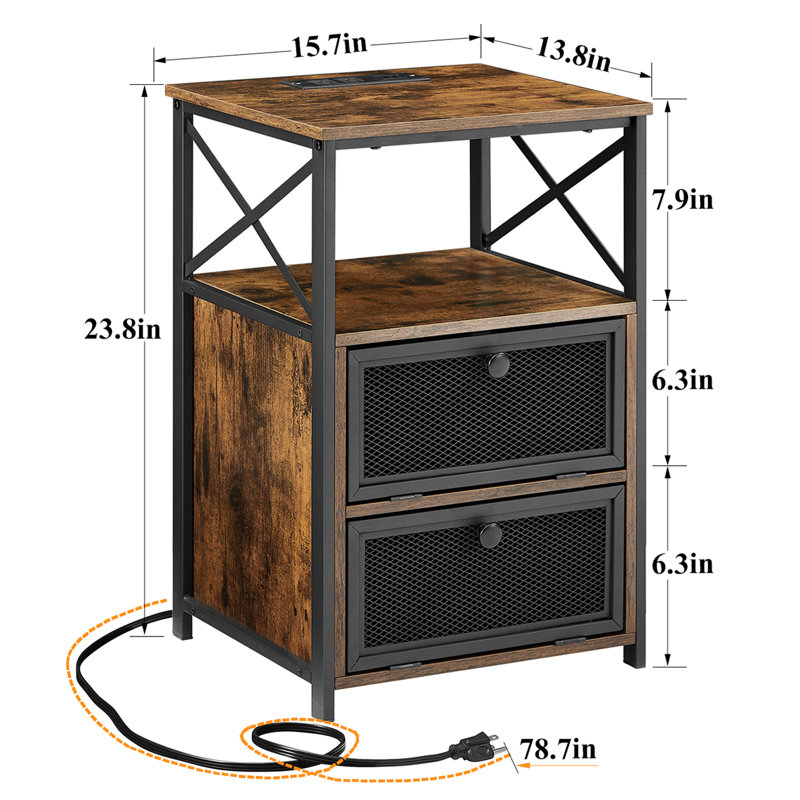 Ensemble de table de chevet avec station de charge, tables d'appoint avec tiroirs de rangement et ports USB et alimentation