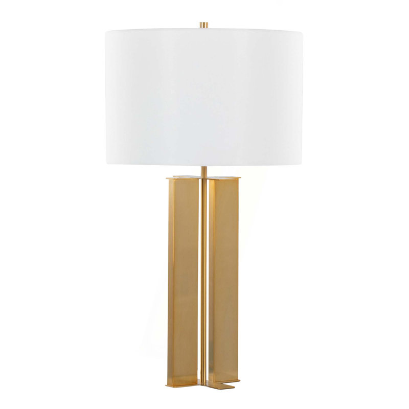 Lampe de table contemporaine en métal 28 po avec lin blanc Cosmo, Doré