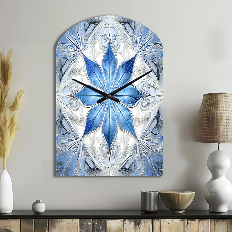 Horloge murale en forme de géométrique unique turquoise et fleurs fractales blanches I - Turquoise, Moyenne