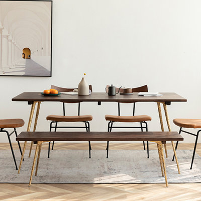Chamarion Oak Solid Wood Top Metal Base Dining Table