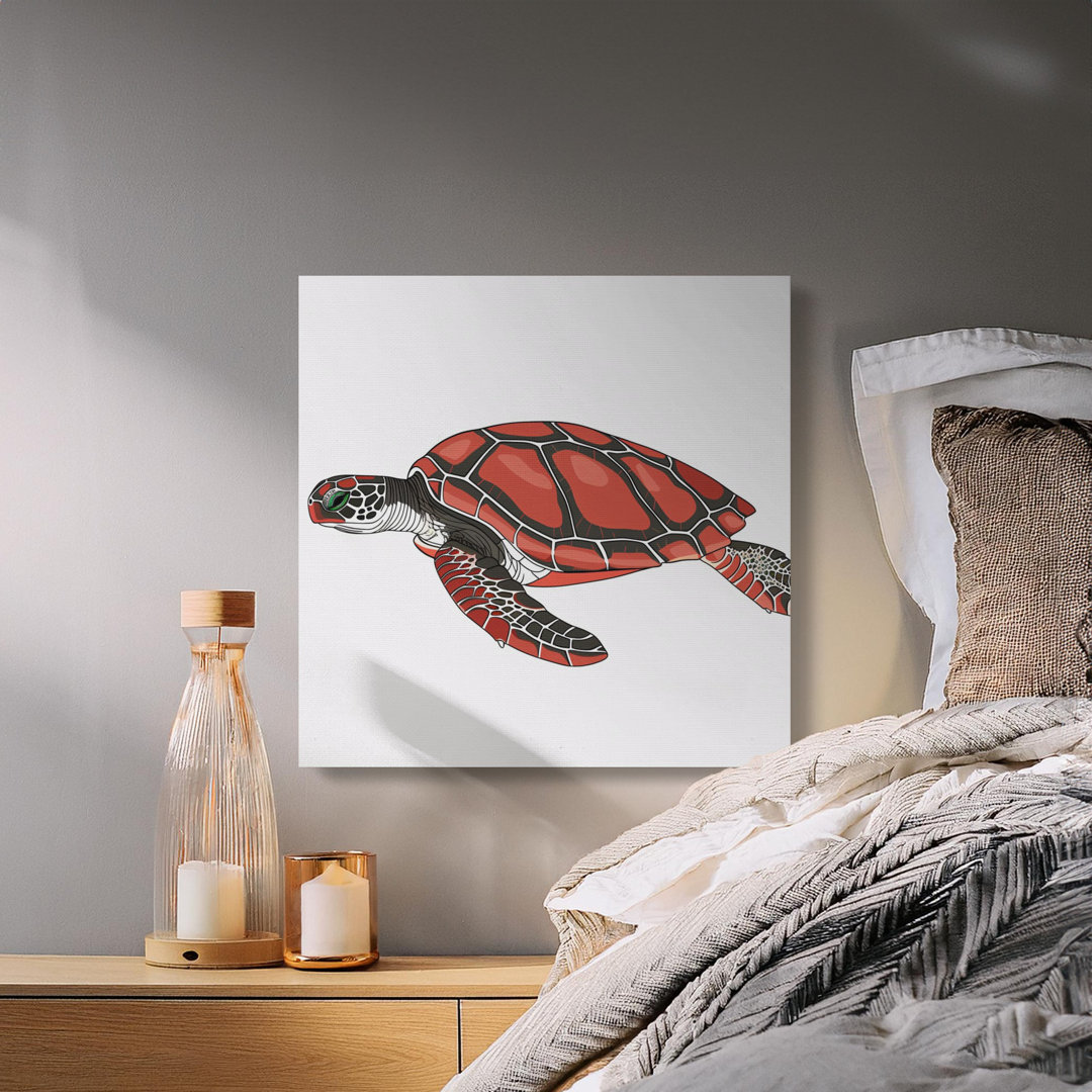 Red Sea Turtle Wall Art Canvas, Modern Ocean Animal Print, Vibrant Coastal Beach House Decor, Marine Life Lover Gift