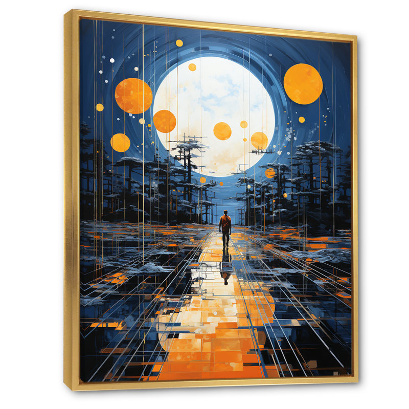 «Hinrikus Yellow Solar Specks», impression géométrique sur toile, H 32 po x l 24 po x P 1 po, Cadre flottant doré