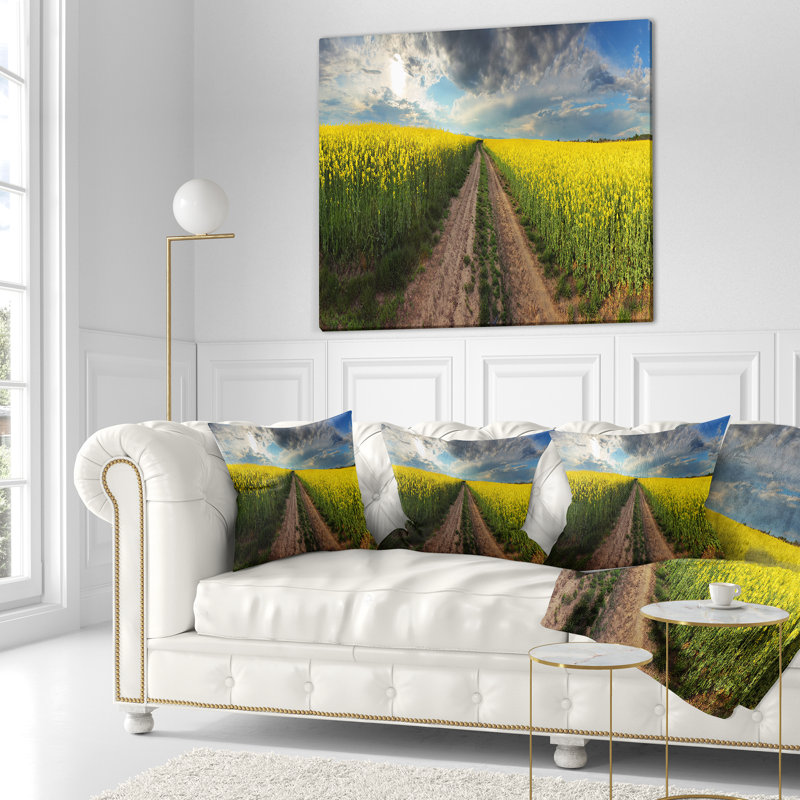 Coucher de soleil sur un canola - paysage imprimé coussin, 16 po x 1 po, Coussin décoratif