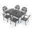 Ensemble de salle à manger d'extérieur rectangulaire 7 pièces de 170 cm de long avec trou pour parasol, 6 chaises empilables avec coussins bruns-2110257401-2110257402