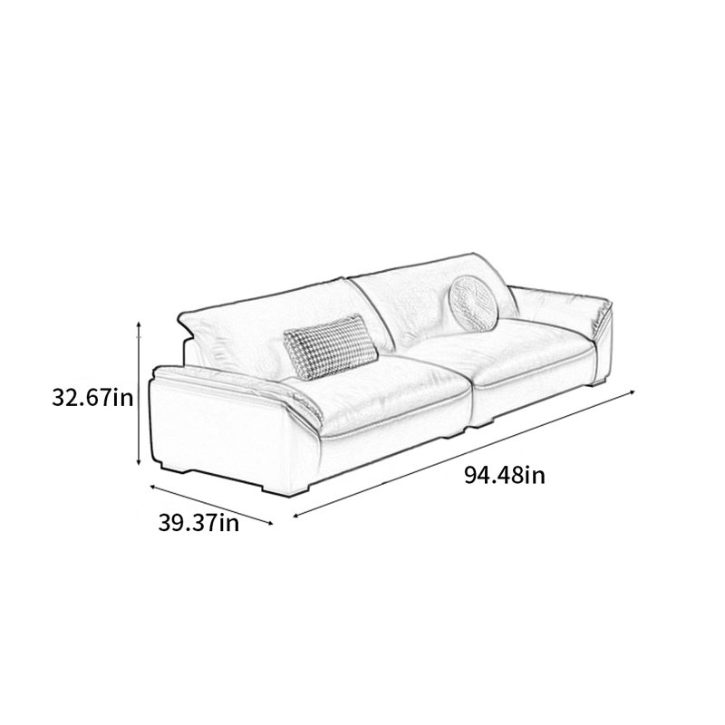 American minimalist modern in-line sofa, 32.67" H x 94.48" W x 39.37" D, 3