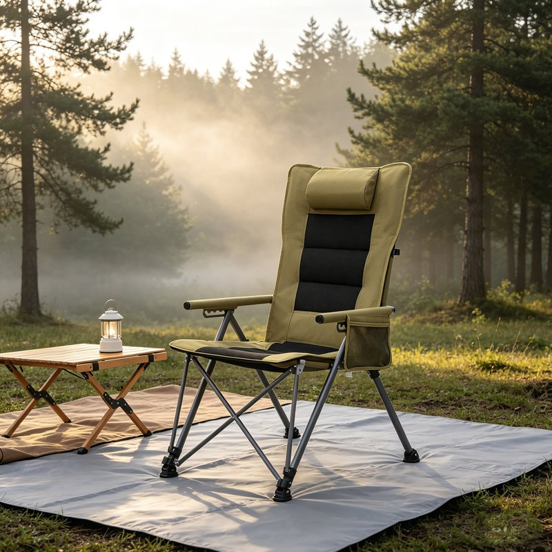 5-position Adjustable Reclining Camping Chair, Portable Outdoor Chair With Side Pocket & Carry Bag, Heavy Duty Design, Green