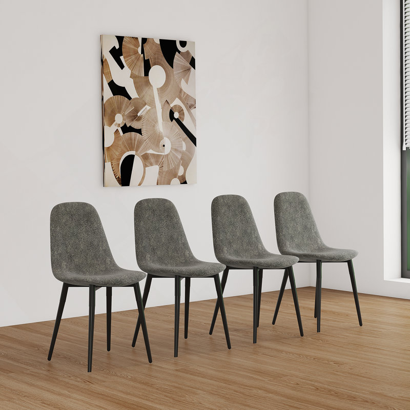 Ensemble de 4 chaises de salle à manger modernes avec siège rembourré en tissu de daim, Gris, Noir