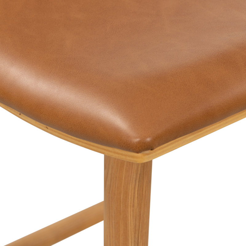 Union Wallis Belfast Solid Wood Stool, Bar Stool (30" Seat Height), Faux Leather - Sierra Butterscotch/Smoked Natural