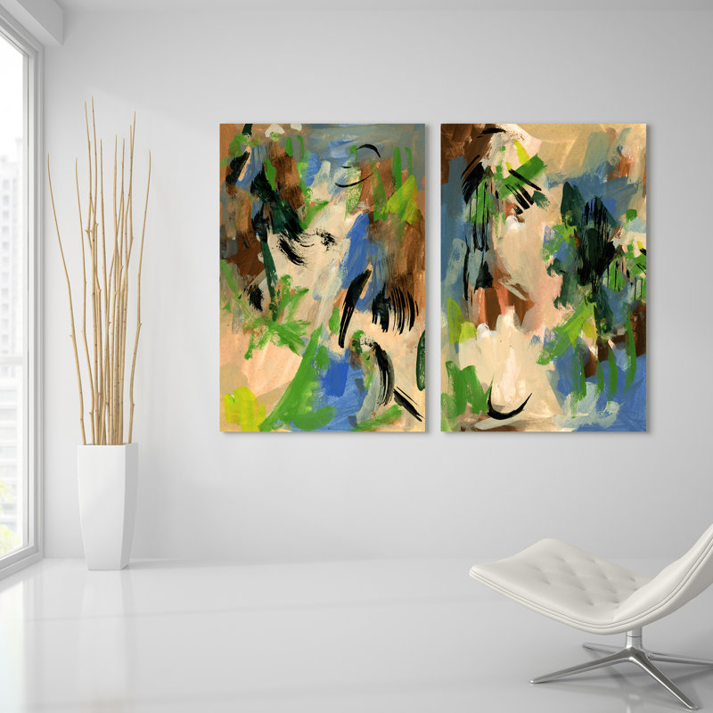 Lin et bleus I et II - Ensemble de reproduction d'art sur verre sans cadre