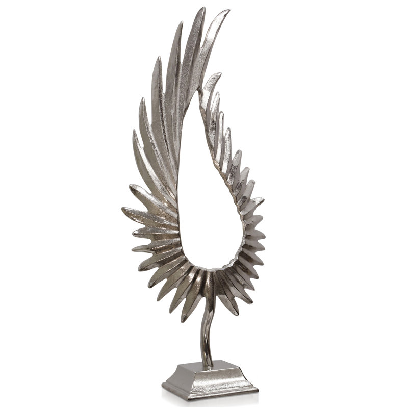 Cornwallis - Grande sculpture en métal à plumes sur une plateforme, H 31 po x l 12 po x P 6 po