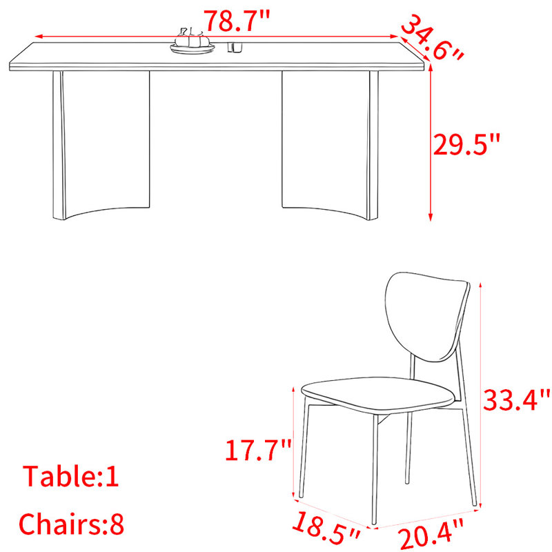 Medieval-style solid wood dining table set, 29.5"H x 78.7"L x 34.6"W
