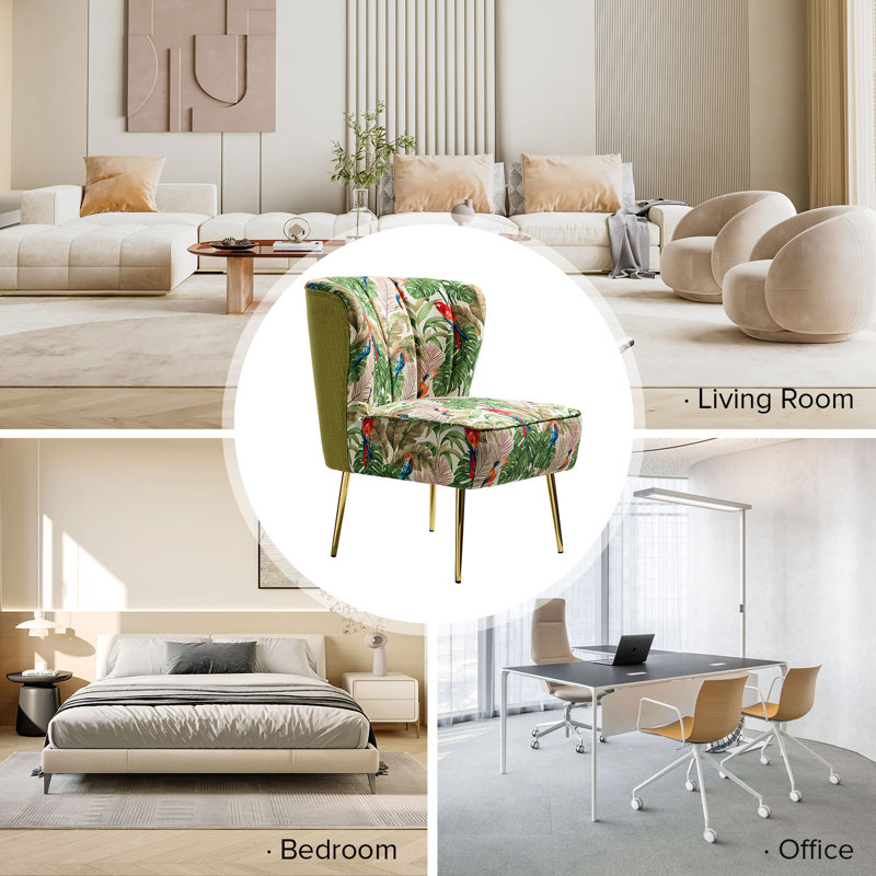Amata Wooden Upholstery Armless Accent Chair, Green